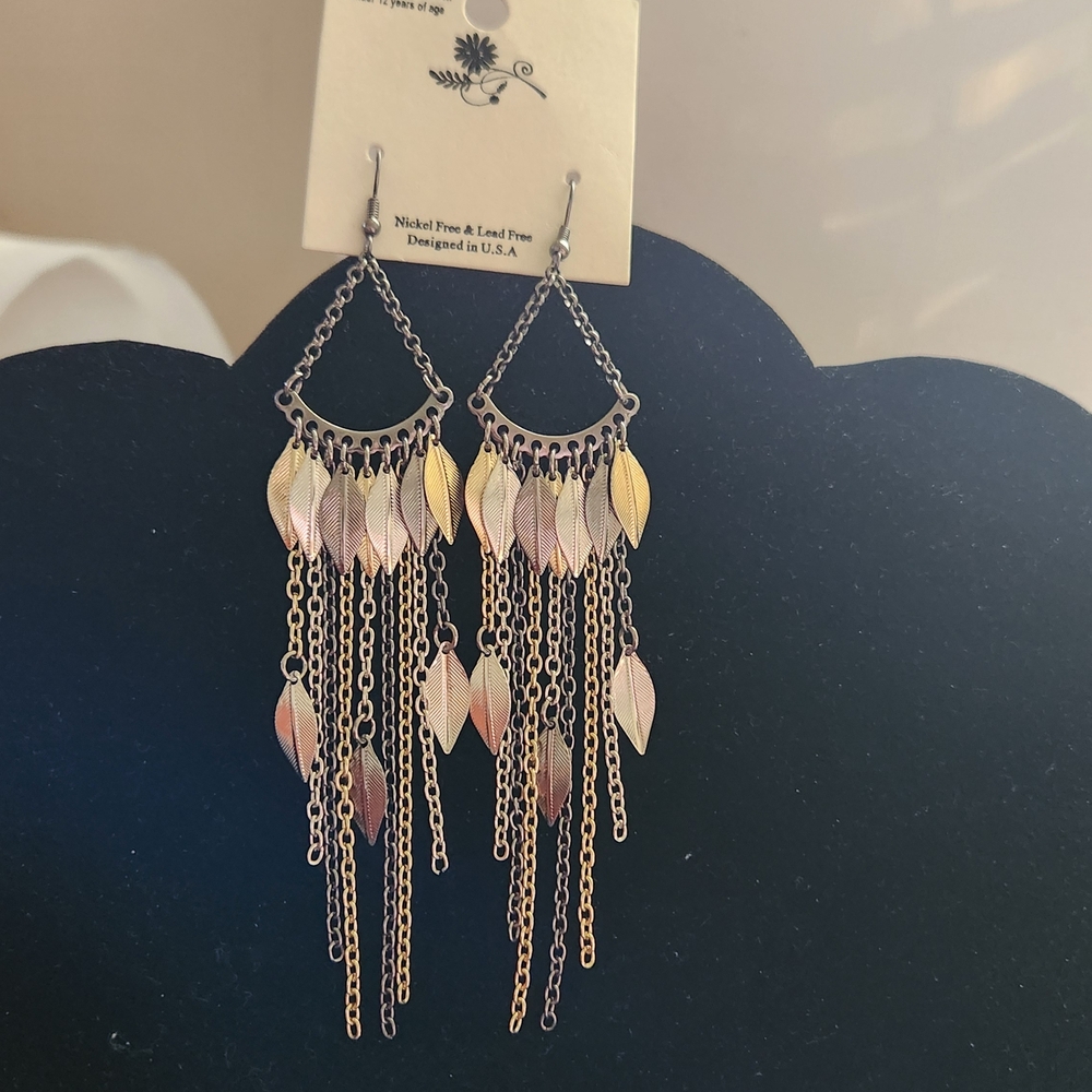 Elegant Gold and Silver Leaf Dangle Earrings